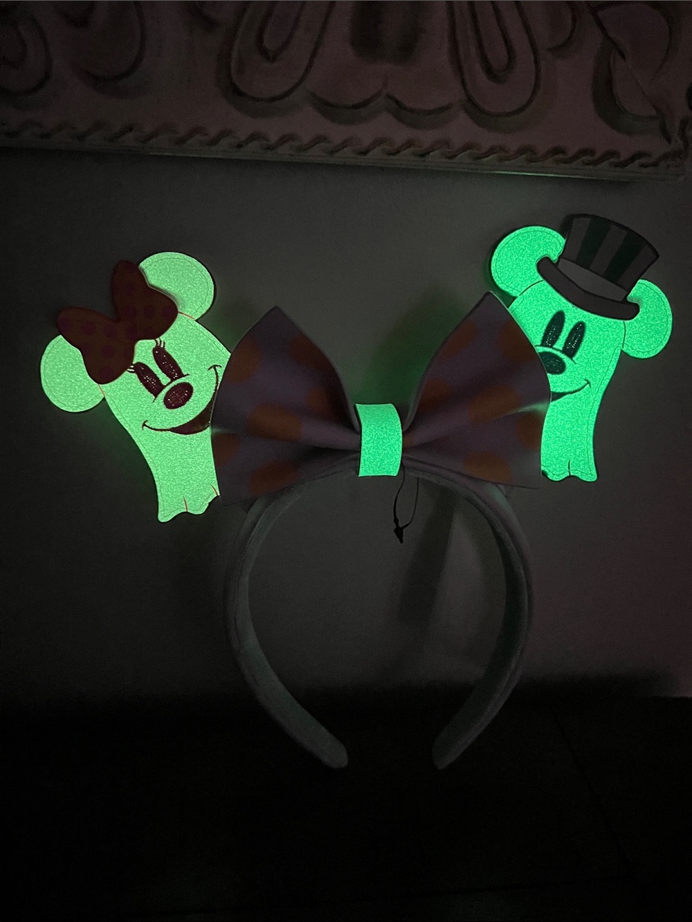 Loungefly x Disney Glow-In-The-Dark Mickey & Minnie Ear Headband with Bow - Picture 2 of 4